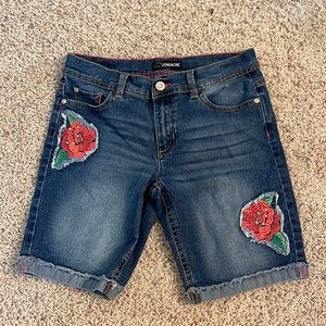 JORDACHE Size 14 Blue Jean Shorts with Cute Flower Patches